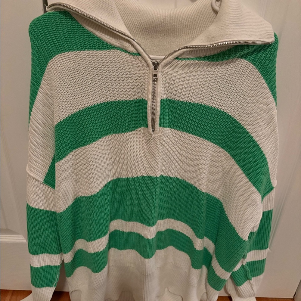 Aerie Green and White Cowl Neck Sweater